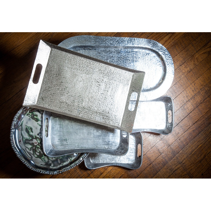 Rectangular Serving Tray with Handles and Bead Border