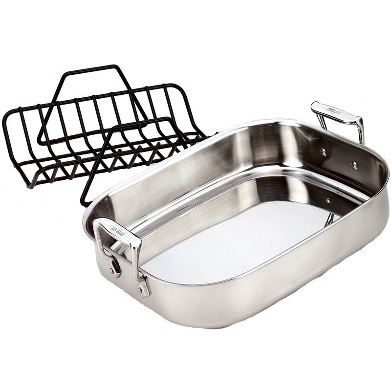 All Clad, Stainless Steel Roaster with Rack - 11" x 14"