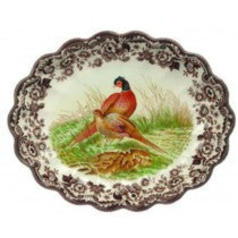 Spode Woodland Pheasant Oval Fluted Dish
