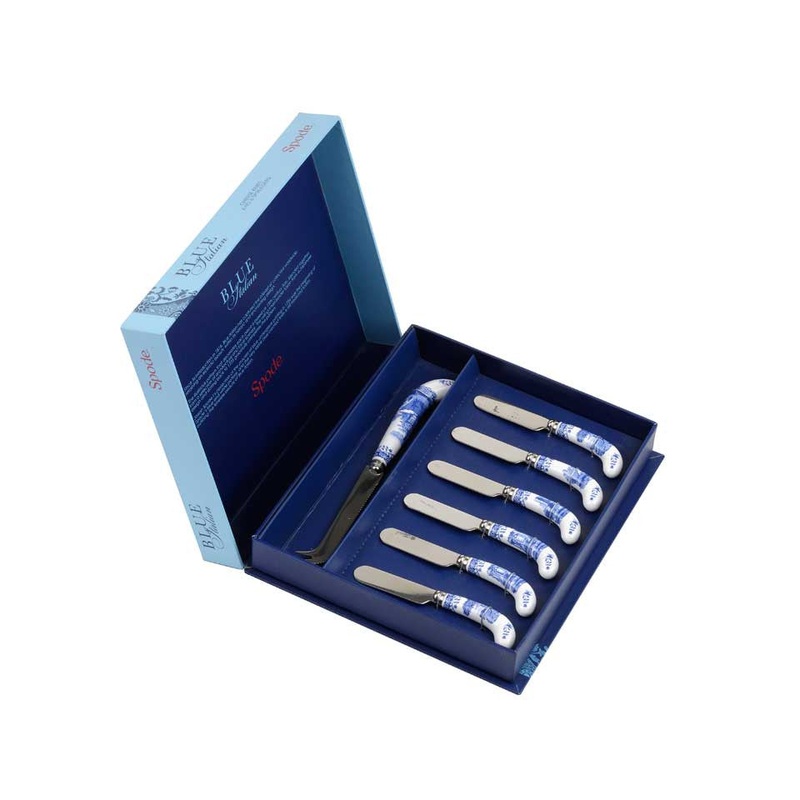 Spode Blue Italian Cheese Knife and 6 Spreader Set
