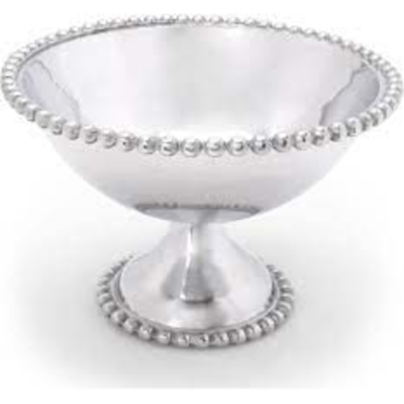 Metal Bowl with Pedestal and Bead Borders