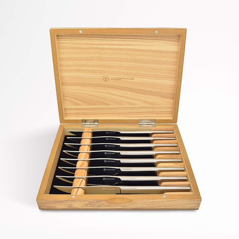 WSTHOF 8 Piece Stainless Steak Knife Set in Olivewood Chest