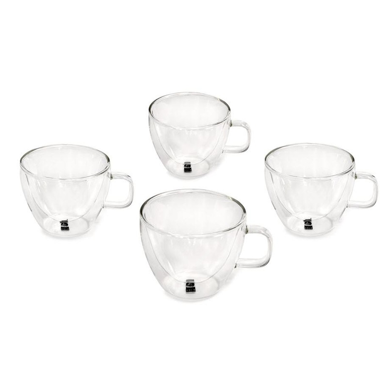 Sara Cucina 4-Piece 70ml Double Wall Glass Espresso Cup with Handle Set SA25H4
