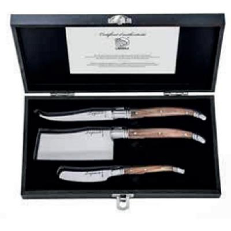 Laguiole 3-Piece Olive Wood Handled Cheese Knives Set ExclChsOlive