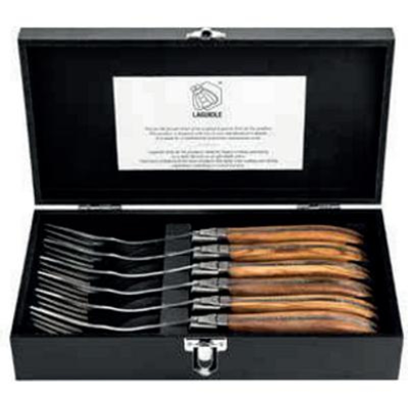 Laguiole 6-Piece Olive Wood Handled Fork Set ExclForkOlive