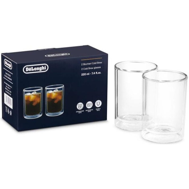 Delonghi Double Wall Cold Brew Glass Small (7.4fl oz/220ml), Set of 2 DLSC324