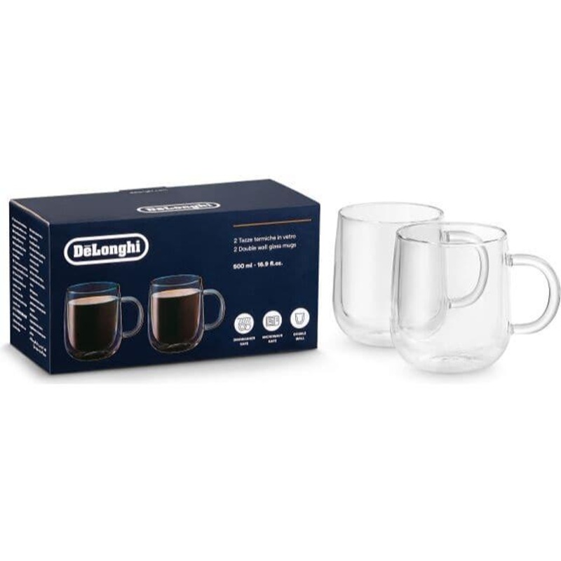 Delonghi Double Wall Glass Mugs, 500 ml, Set of 2 DLSC327
