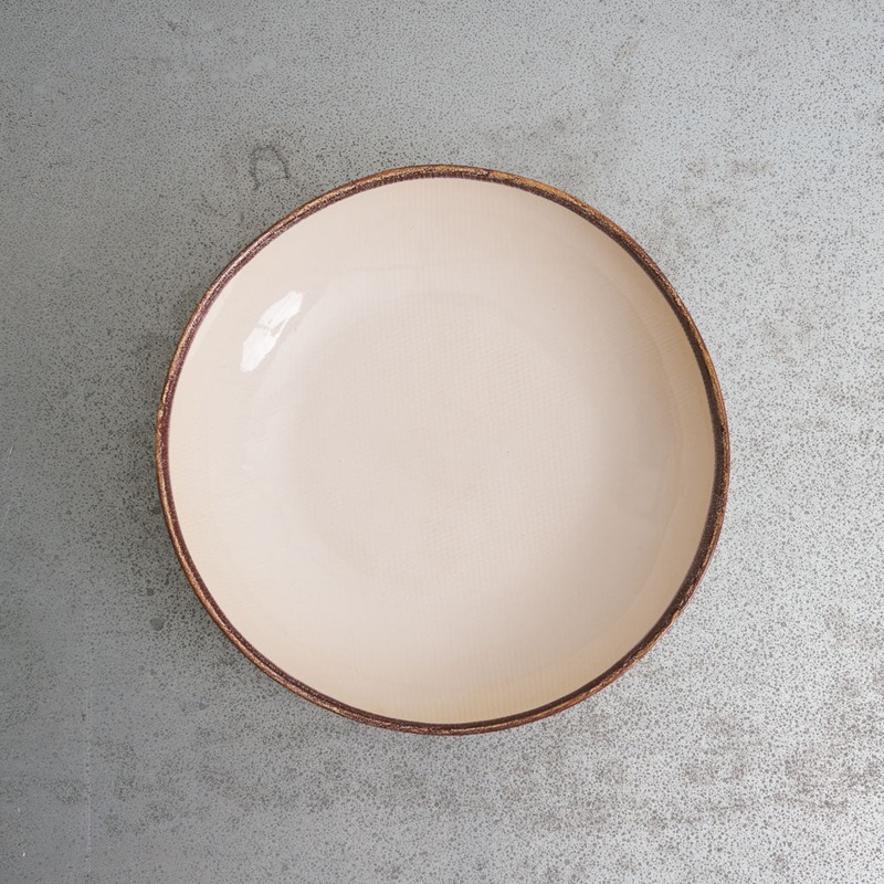 Assiette creuse en grs - Crme & Marron