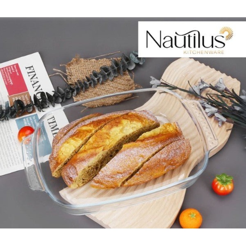 NAUTILUS Rectangular Borosilicate Glass Baking Tray/Roaster 2.9 Liter, 344mm*223mm*61mm, RNGT-10545