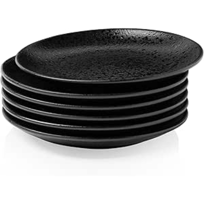 AKDC Ceramic Dessert Plates Set of 6, Small Salad Plates 6 Inch Appetizer Plates for Kitchen, Mini Dinner Plates for Cake Snacks Side Dish, Microwave, Oven and Dishwasher Safe, Black Glazed