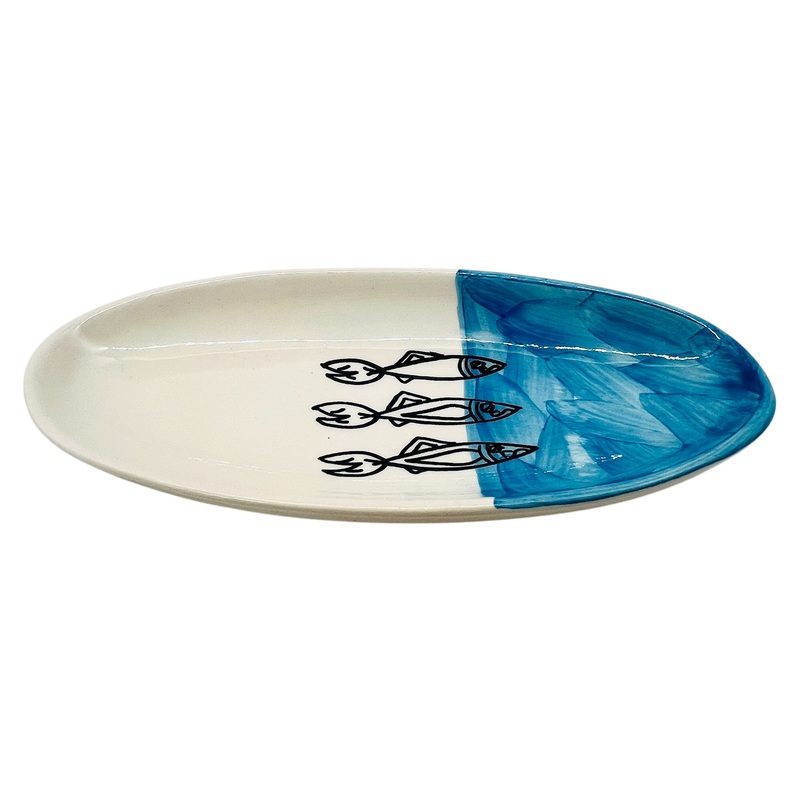 AKDC Oval Ceramic Plate 20cm*9.5cm*2.5cm, Sardine Blue