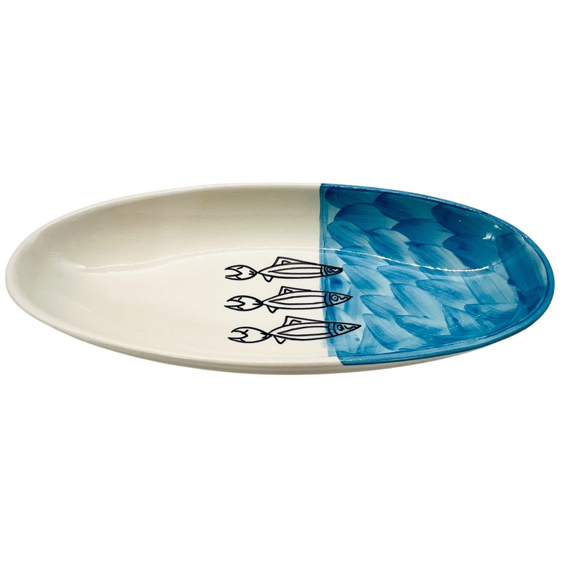 AKDC Oval Ceramic Plate 31cm*14cm*4.5cm, Sardine Blue