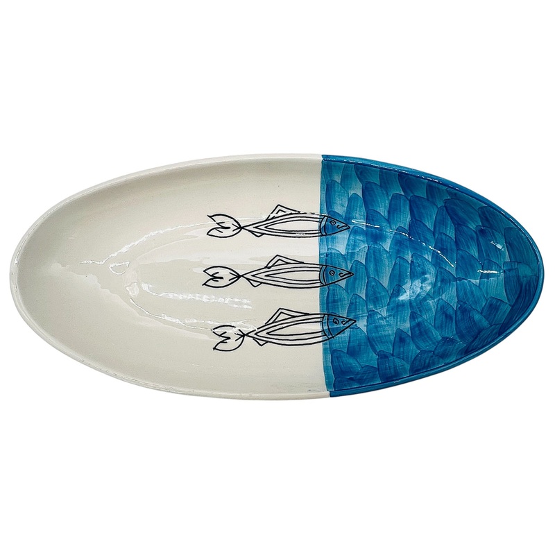 AKDC Oval Ceramic Plate 41cm*19cm*5cm, Sardine Blue