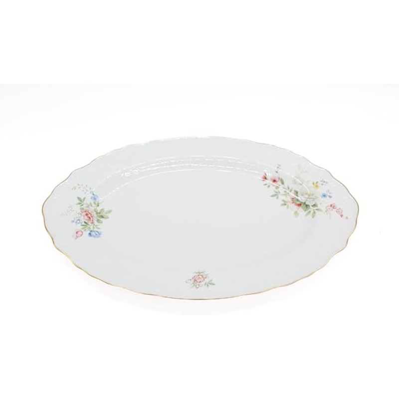 AKDC Porcelain Oval Plate 14 Gold Rim Multicolor