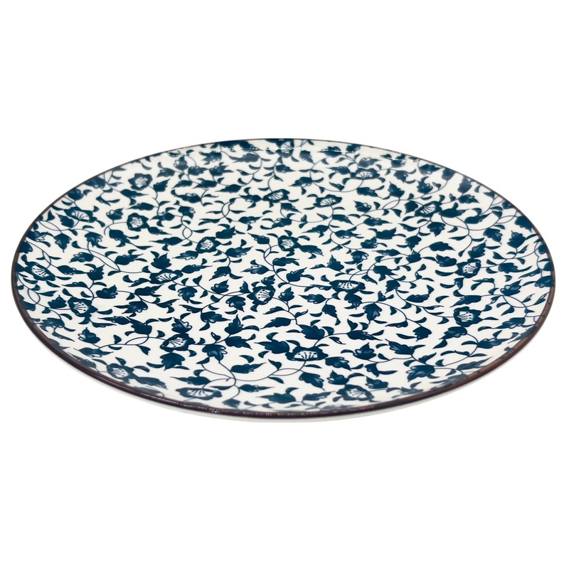 AKDC Round Ceramic Plate 22cm*2cm, White and Blue Floral Designs