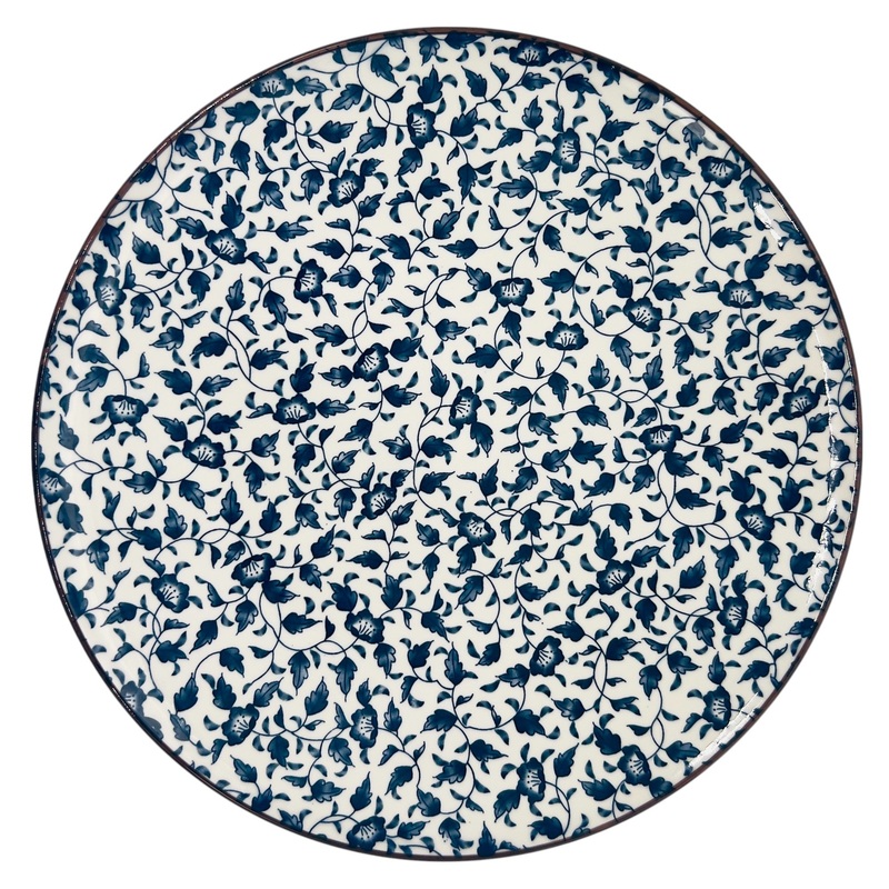 AKDC Round Ceramic Plate 27cm*3cm, White and Blue Floral Designs