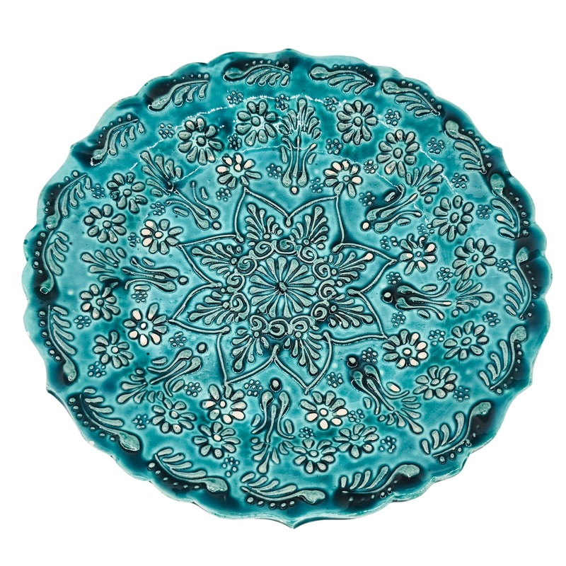 AKDC Round Handmade Plate 25cm, Multicolour Floral Design