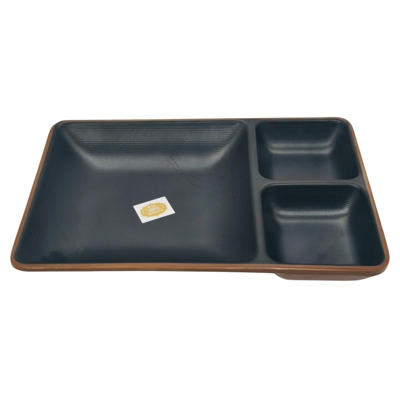 HARMONY Melamine 3-Section Plate 19cm*13cm*2.5cm, Brown/Black