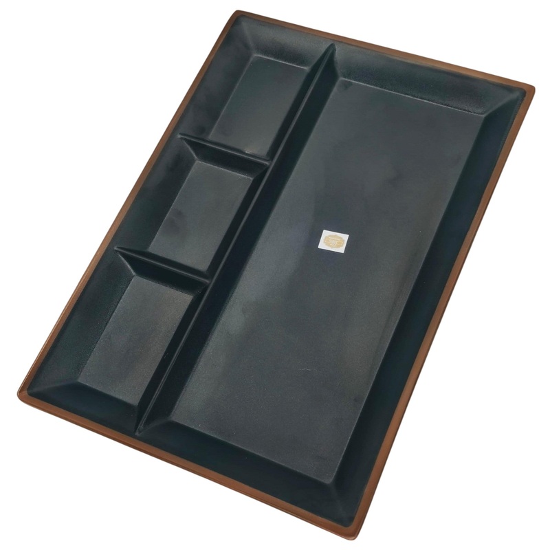 HARMONY Melamine Rectangular 4-Section Serving Plate 38cm*26cm*2cm, Brown/Black