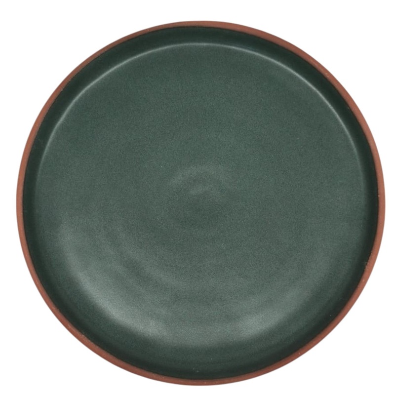 Maria Terracotta Round Clay Dessert Plate-20cmX2cm-(Green&Clay)