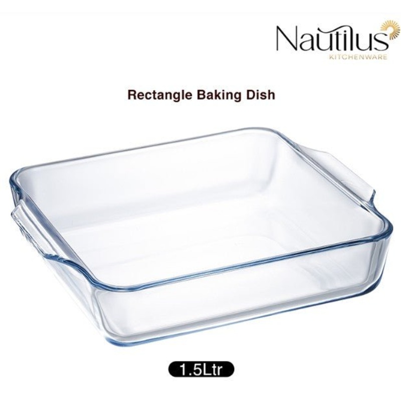 NAUTILUS Square Borosilicate Glass Baking Tray/Roaster 1.5 Liter, 243mm*201mm*52mm, RNGT-10576