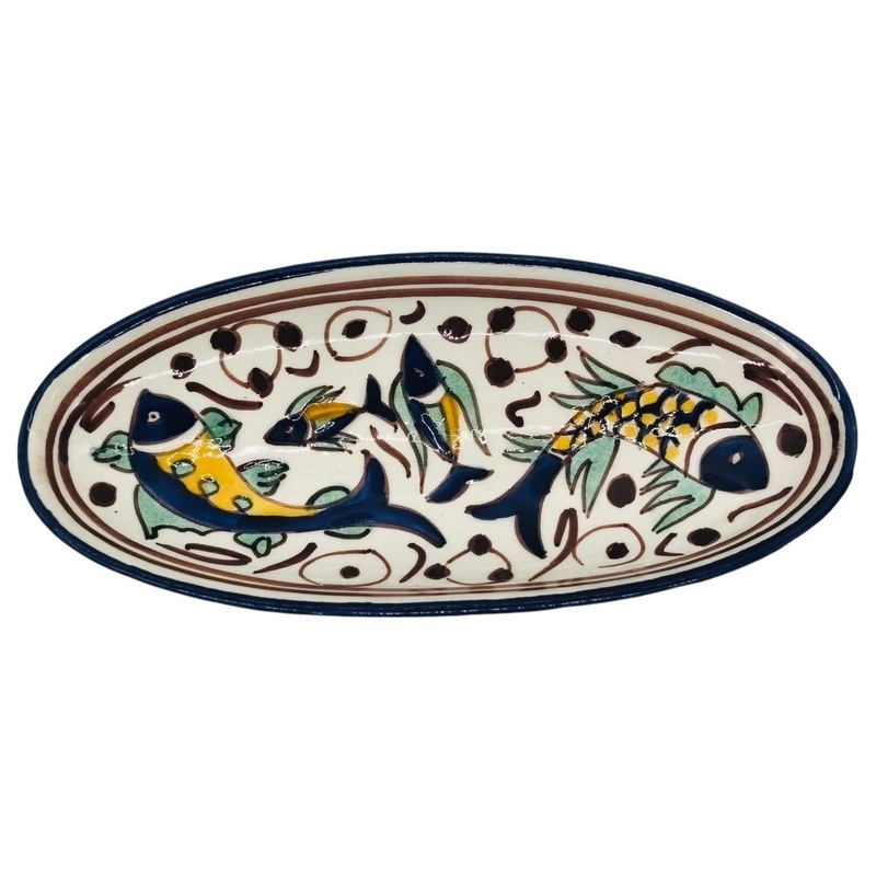 SLAMA Oval Ceramic Plate 20cm, Multicolour Fish Design