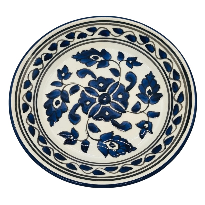 SLAMA Round Ceramic Plate 20cm, Floral Blue