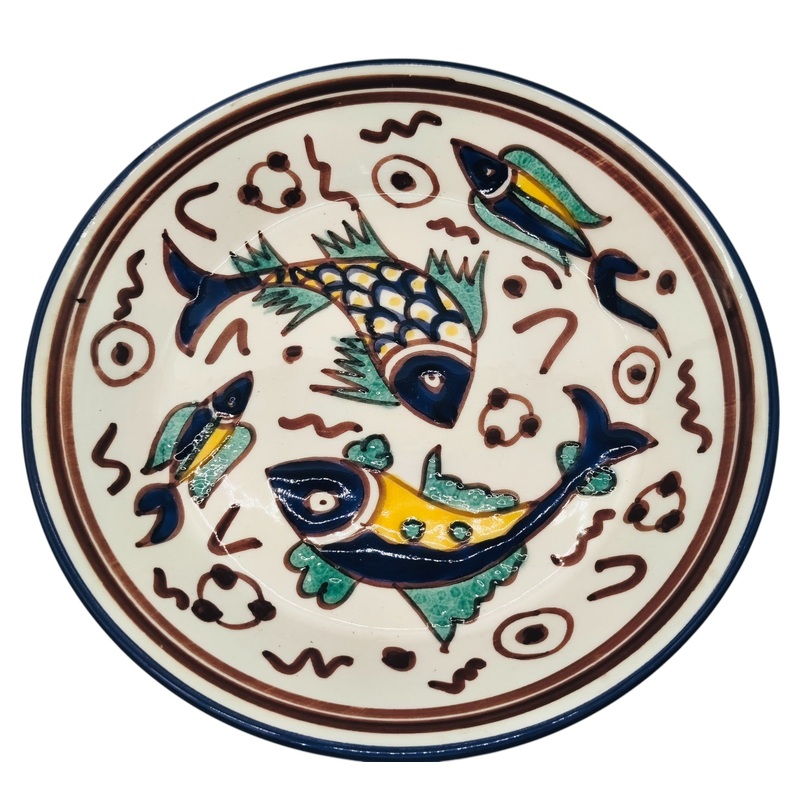 SLAMA Round Ceramic Plate 20cm, Multicolour Fish Design