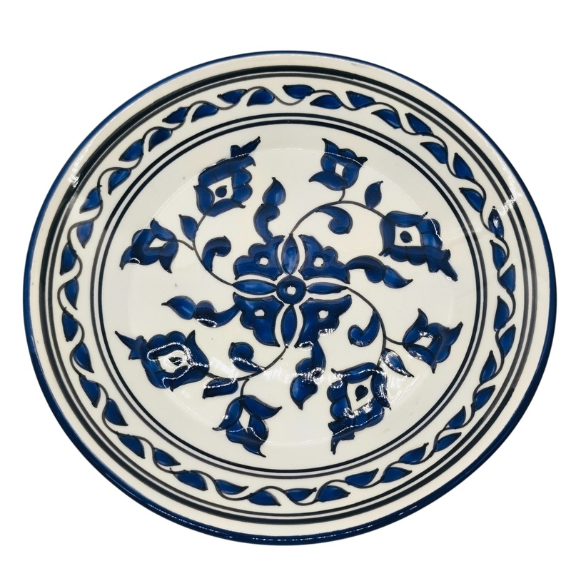 SLAMA Round Ceramic Plate 24cm, Floral Blue
