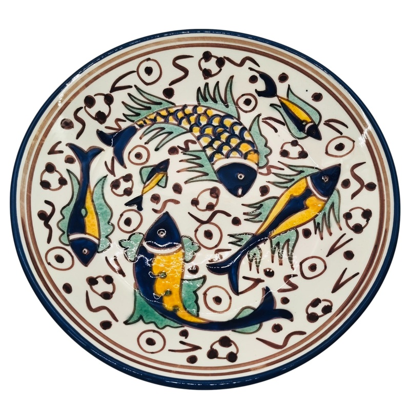 SLAMA Round Ceramic Plate 24cm, Multicolour Fish Design