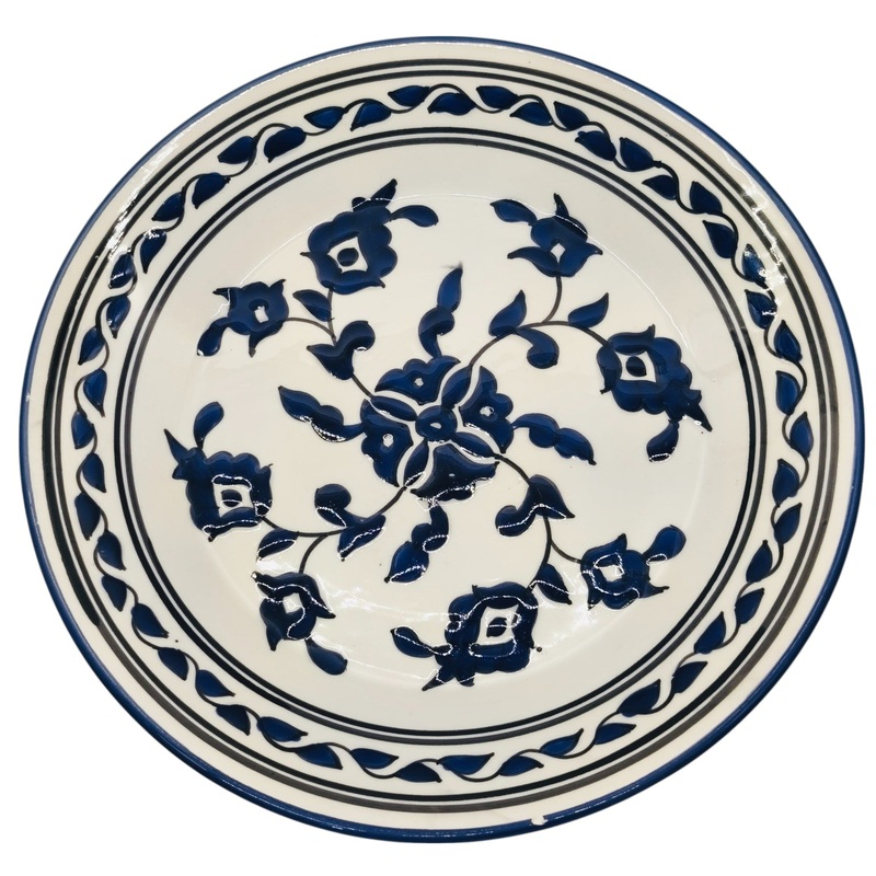 SLAMA Round Ceramic Plate 28cm, Floral Blue