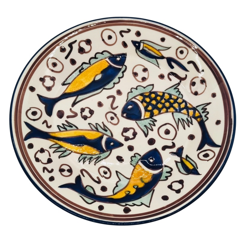 SLAMA Round Ceramic Plate 28cm, Multicolour Fish Design