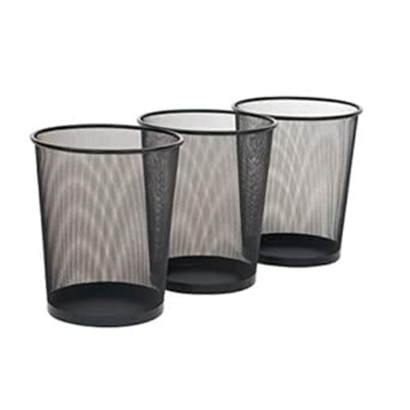 AKDC 3-Pack Round Black Color Metal Mesh Wastebasket Recycling Bin Waste Paper Basket Trash Cans for Kitchen, Bathroom, Bedroom, Office Dustbin Multipurpose (Round - Black)
