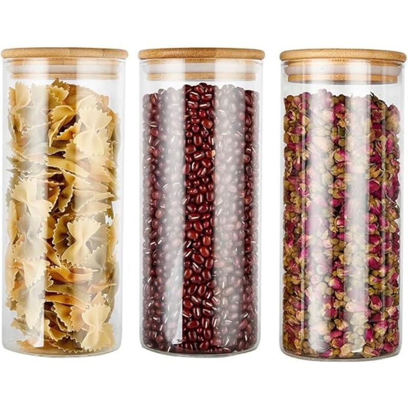 AKDC Airtight Glass Canister Set of 3 with Lids 1000ML Food Storage Jar Square - Storage Container with Clear Preserving Seal Wire Clip Fastening for Kitchen Canning Cereal,Pasta,Sugar,Beans,Spice