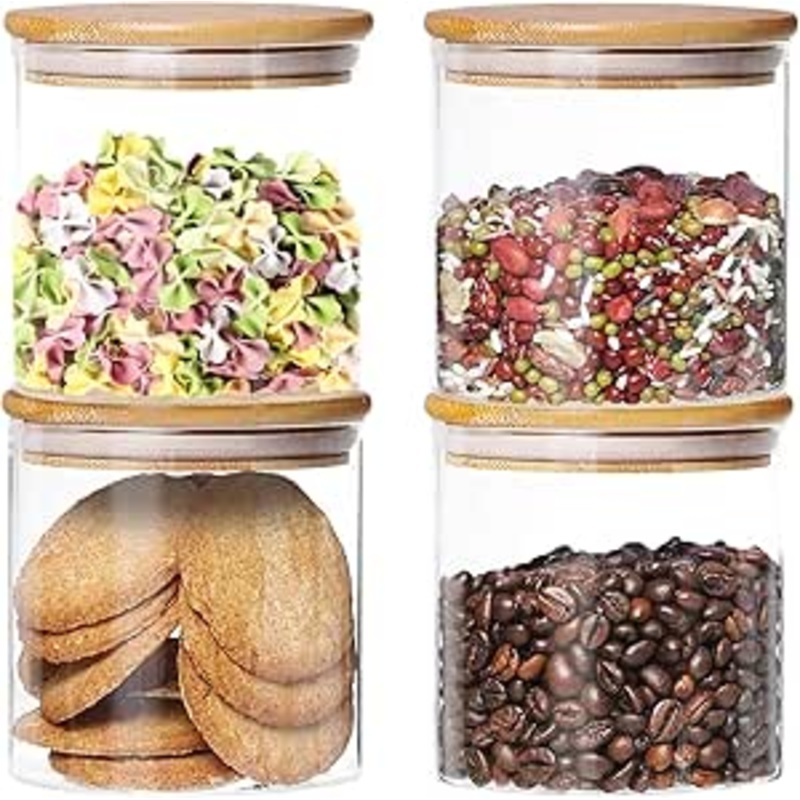 AKDC Glass Canister 500ML Set of 4 with Lids  Food Storage Jar Round - Storage Container with Clear Preserving Seal Wire Clip Fastening for Kitchen Canning Cereal,Pasta,Sugar,Beans,Spice-4 pcs