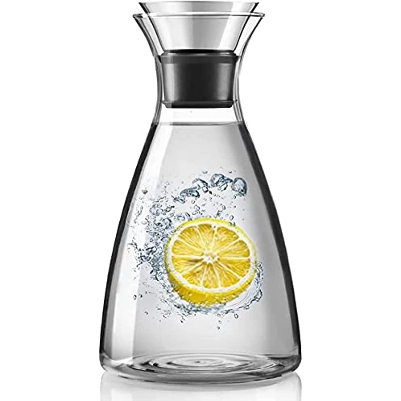 AKDC Glass Carafe 1600ml, Stainless Steel Silicone Filter Lid Borosilicate Glass Pitcher with Flow Lid, Water Jug, Juice Pitcher for Homemade Beverage Serving Wine Coffee Milk Iced Tea Kitchen Home