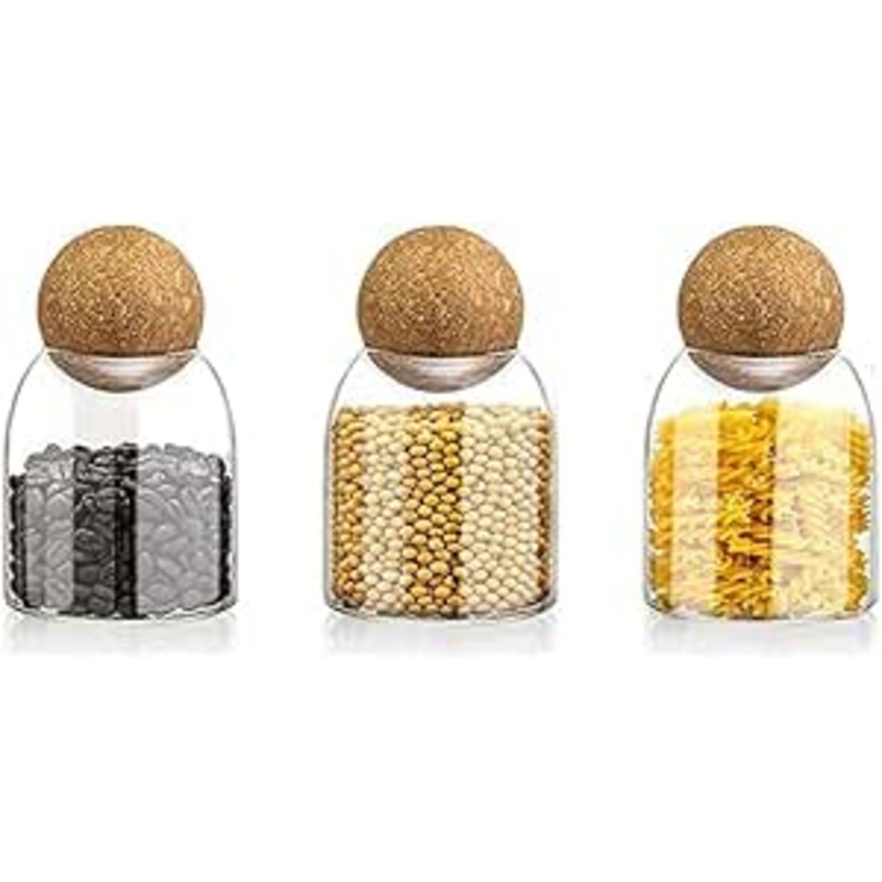 AKDC Glass Food Storage Canister with Airtight Cork Lid [500ml/16Oz] Clear Food Storage Jar Container with Seal Cork Round Stopper for Kitchen Pantry Serving Tea Coffee (16, Elongated, 3, 105632)