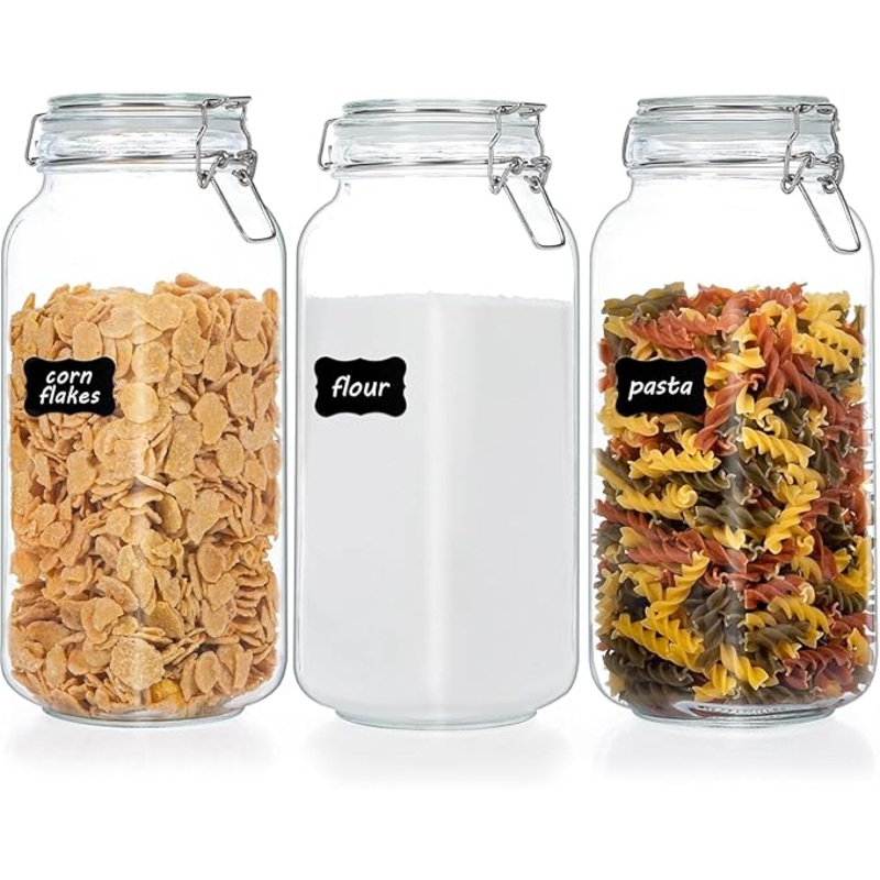 AKDC Glass Food Storage Jars with Airtight Clamp Lids, 3 Pack, 2000ML Capacity
