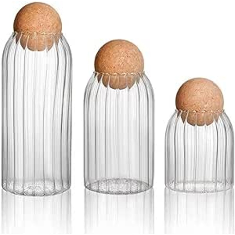 AKDC Glass Jars With Round Corks, 3 Coffee Bean Jars Nut Storage Glass Bottle Sealed Jars Container with Cork Glass Canisters with Airtight Seal Wooden Lid of 3 Different Sizes