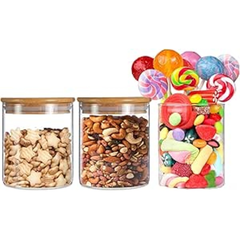 AKDC Glass Storage Jars, Airtight Glass Canister with Lids, Large Food Storage Containers, Set of 3 Mason Jars for Food Storage, Kitchen Fermenting and Canning Cereal (500ml-3pcs)