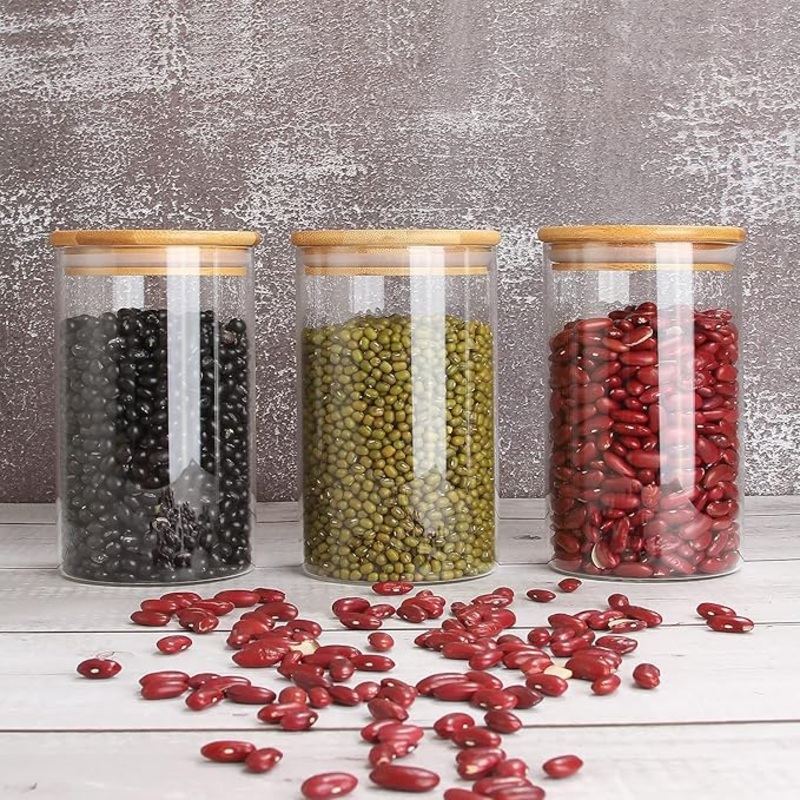 AKDC Glass Storage Jars with Lids 1000ML Food Canisters Set of 3 - Airtight Clear Preserving Seal Wide Mouth Containers with Wire Clip Fastening for Kitchen Canning Cereal,Pasta,Sugar,Coffee,Spices