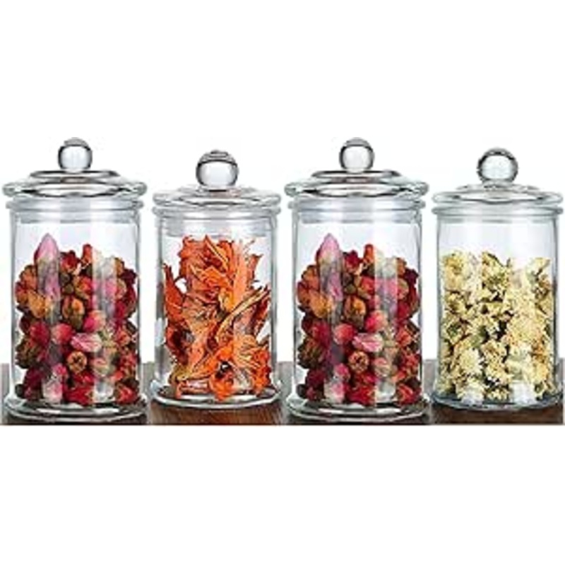 AKDC Set of 4 Glass Storage Jar Sealed Moisture-proof Food Storage Jars With Glass Lid 500 ml, Cookie Containers for Pantry, Bathroom Apothecary Canisters Airtight Lids Multipurpose Jars