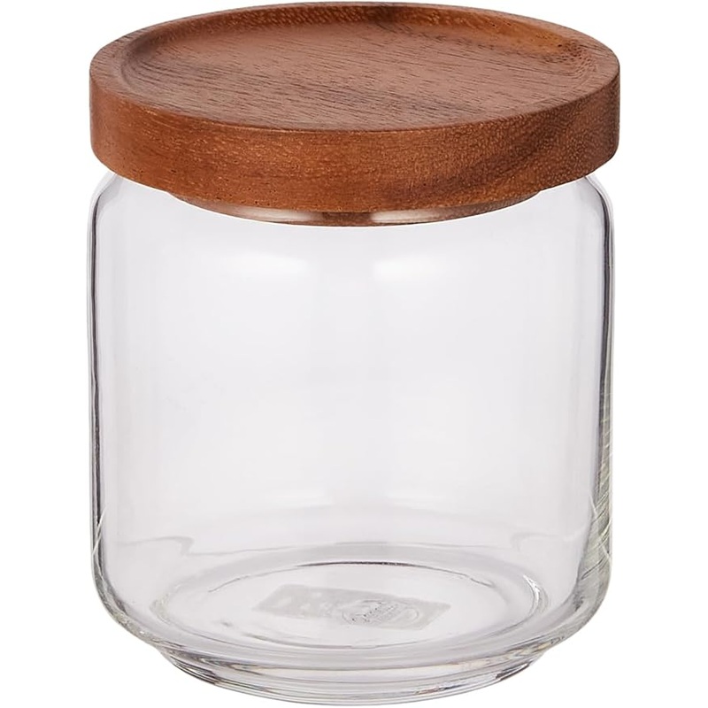 Billi Glass Canister with Stackable Wooden Lid Small 500ML, Clear/Brown, ACA-OG56-SL
