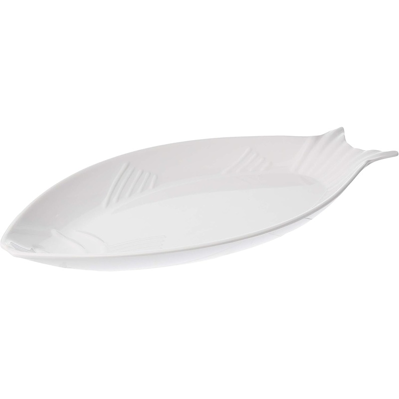 Harmony Melamine Horeca Serving Fish  Plate-45.5cmX20.7cmX3cm-White