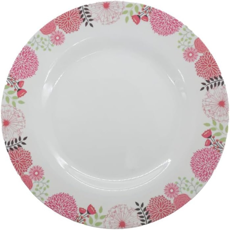 Kitchenmark Melamine Round Dinner Plate-26CM-White&Pink