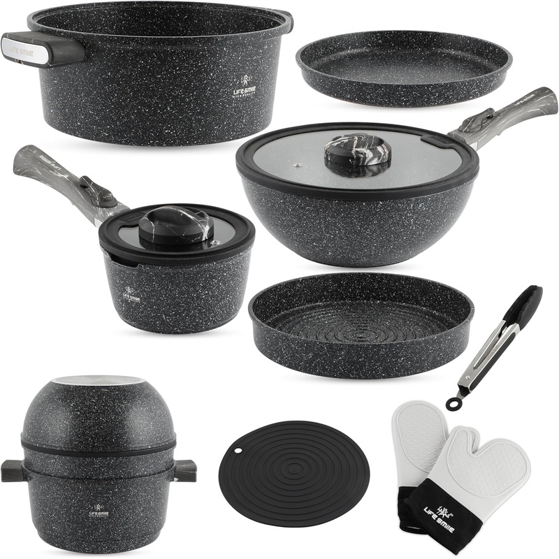 LIFE SMILE 13pcs Non-Stick Cookware Set, ECG-13SET