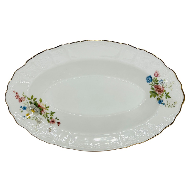 Luhpar Porcelain Deep Oval Plate 10"*6.5", Multicolor Floral Design with Gold Rim