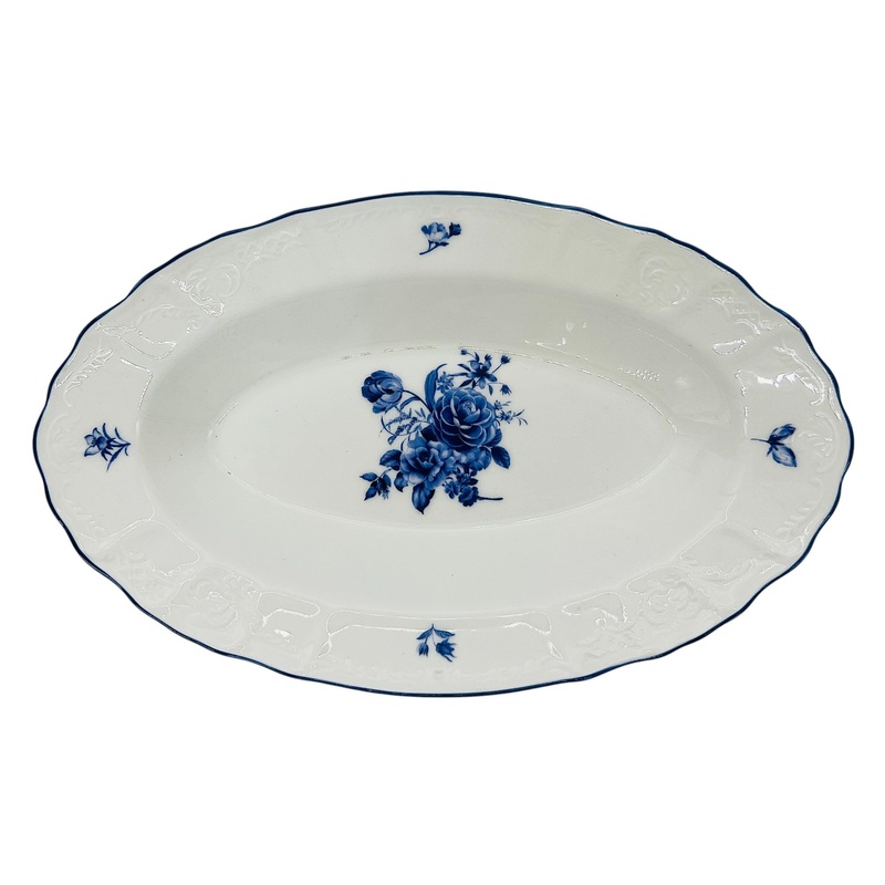 Luhpar Porcelain Deep Oval Plate 9.75"*6.2", Blue Floral Design with Blue Rim