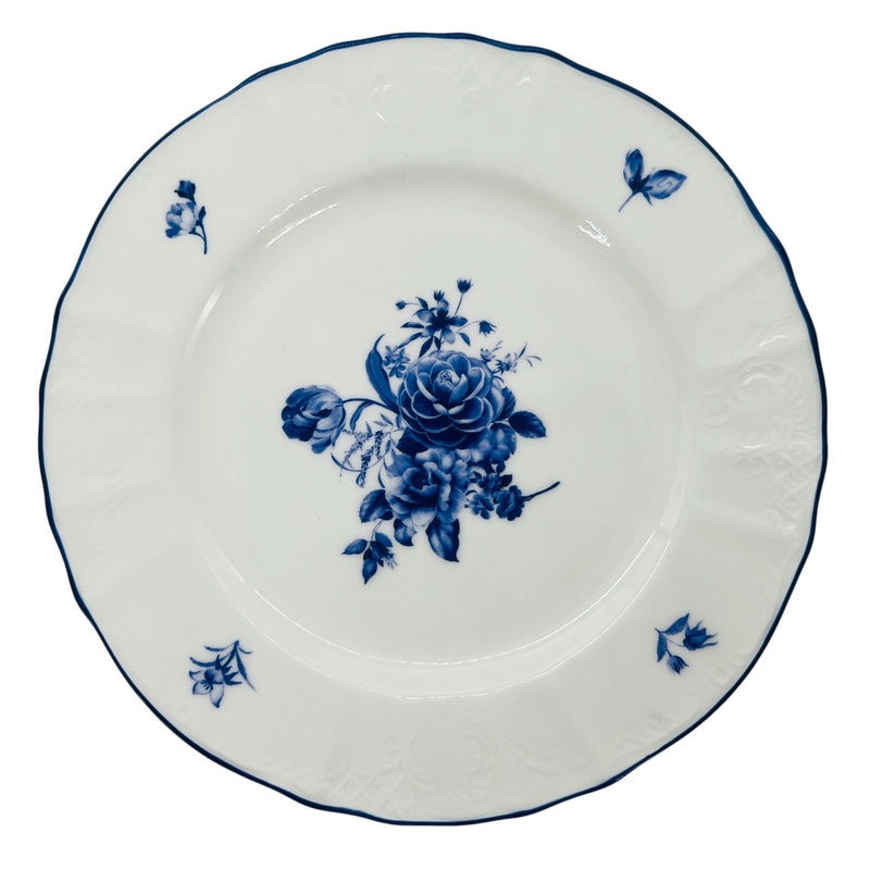 Luhpar Porcelain Dessert Plate 6.5", Blue Floral Design with Blue Rim