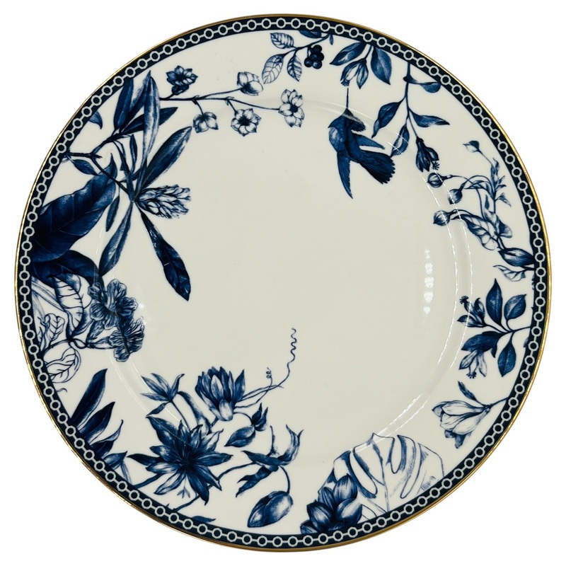 Luhpar Porcelain Dessert Plate 8", Blue Floral Design with Gold Rim